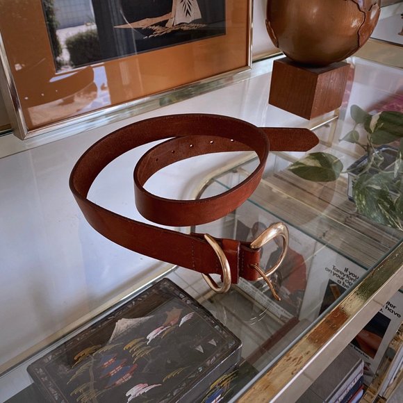 Vintage Accessories - Vintage Italian Leather Belt with Brass Buckle
